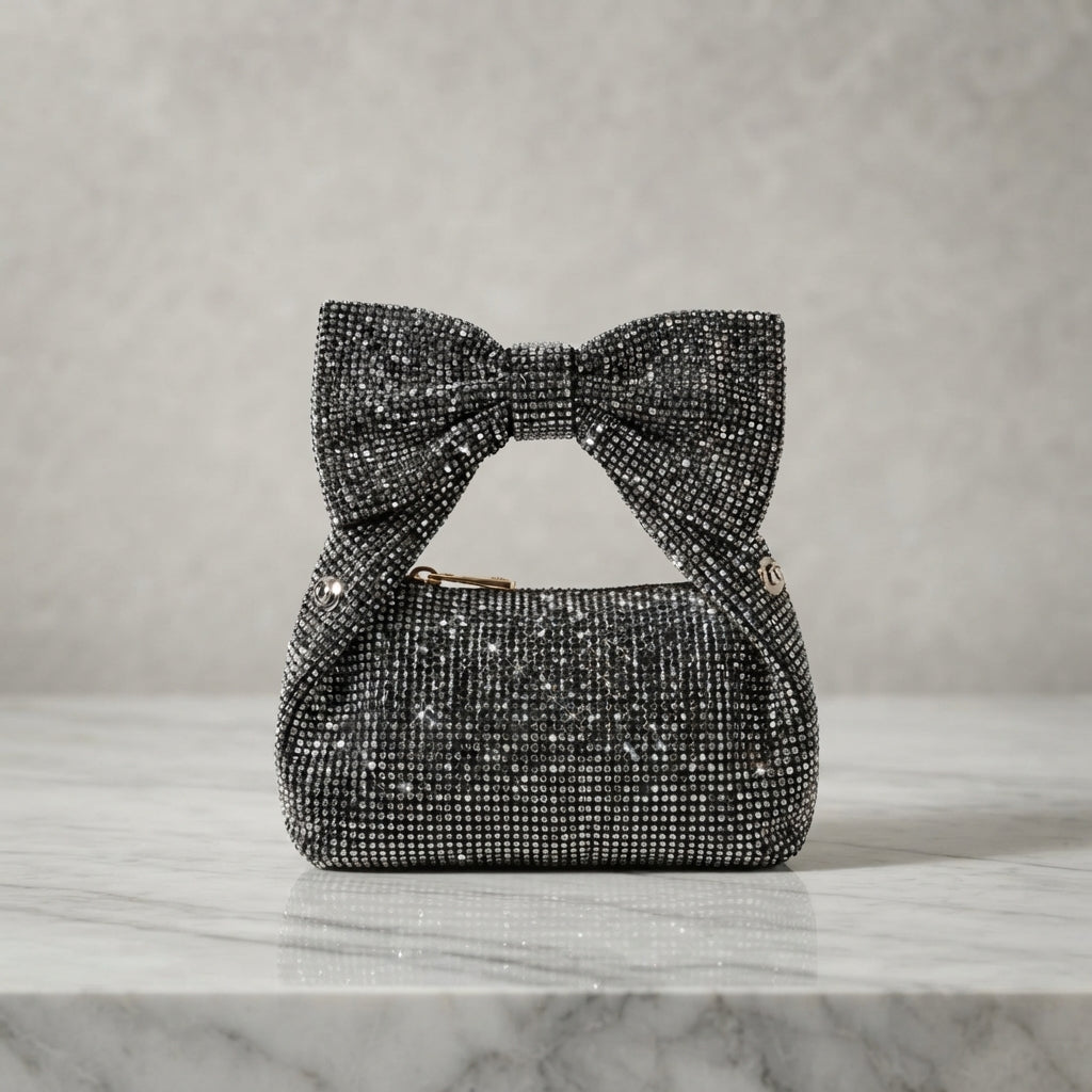 Glamorous Crystal Bow Rhinestone Evening Handbag