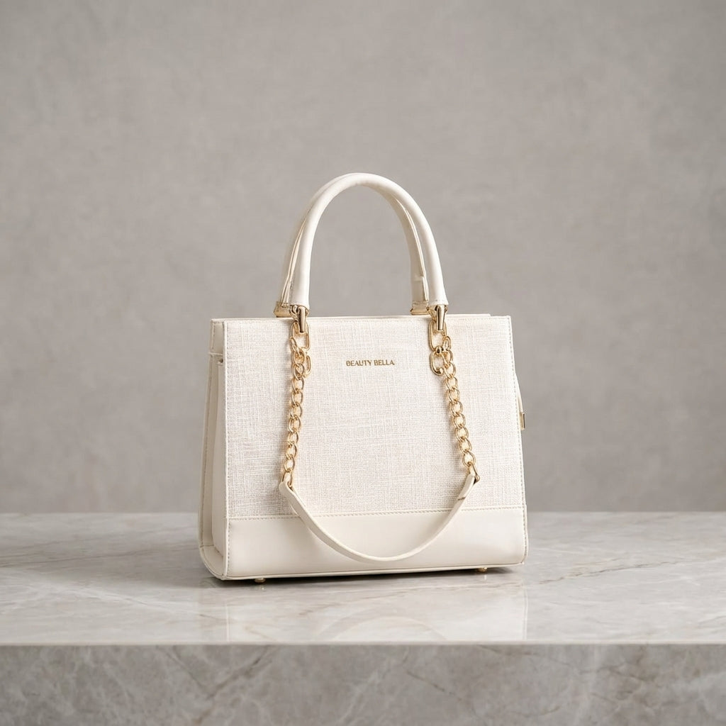 Woven Canvas & Leatherette Executive Structured Tote Bag