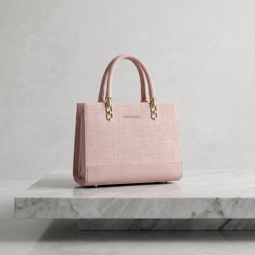 Woven Canvas & Leatherette Executive Structured Tote Bag