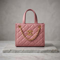 Quilted Leatherette Mini Tote Bag with Gold Chain Detail