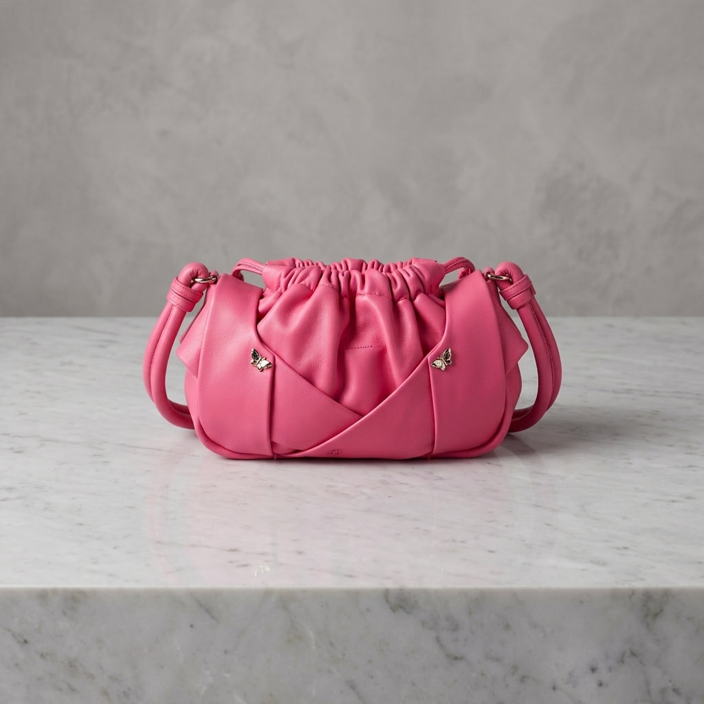 Metallic Ruched Pouch Crossbody Bag | Evening Clutch Purse