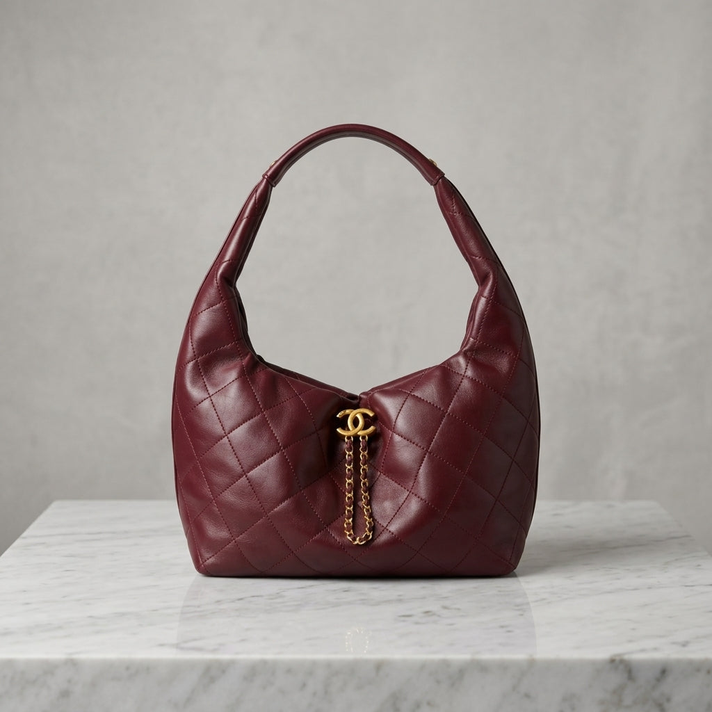 Elegant Quilted Shoulder Bag with Gold Chain Detail