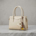 Structured Taupe Leatherette Satchel Hand Bag with Mini Pouch & Smiley Charm