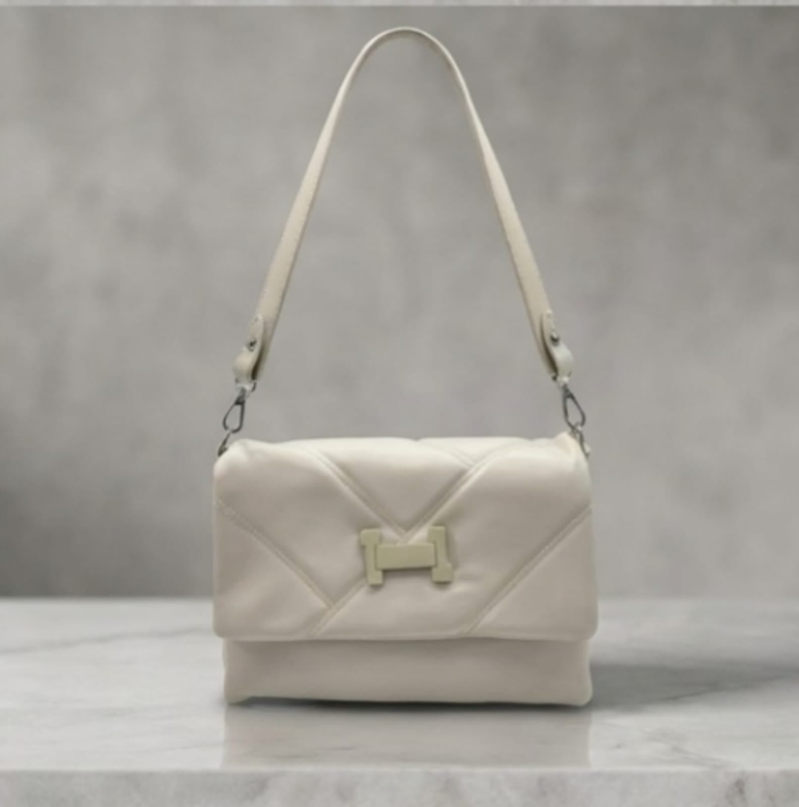 Blush Pink Geometric Quilted Flap Shoulder Bag with Matte Buckle