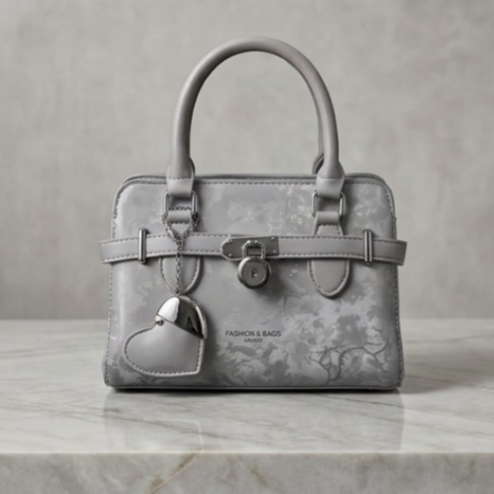 Dusty Pink Crushed Velvet Mini Satchel Bag with Turn-Lock & Heart Charm