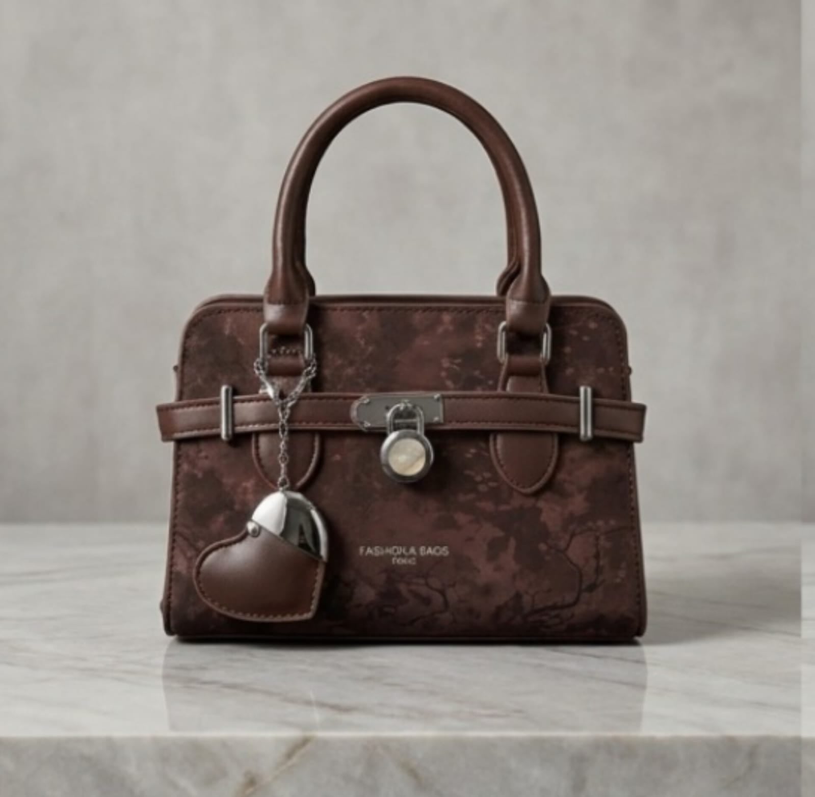 Dusty Pink Crushed Velvet Mini Satchel Bag with Turn-Lock & Heart Charm