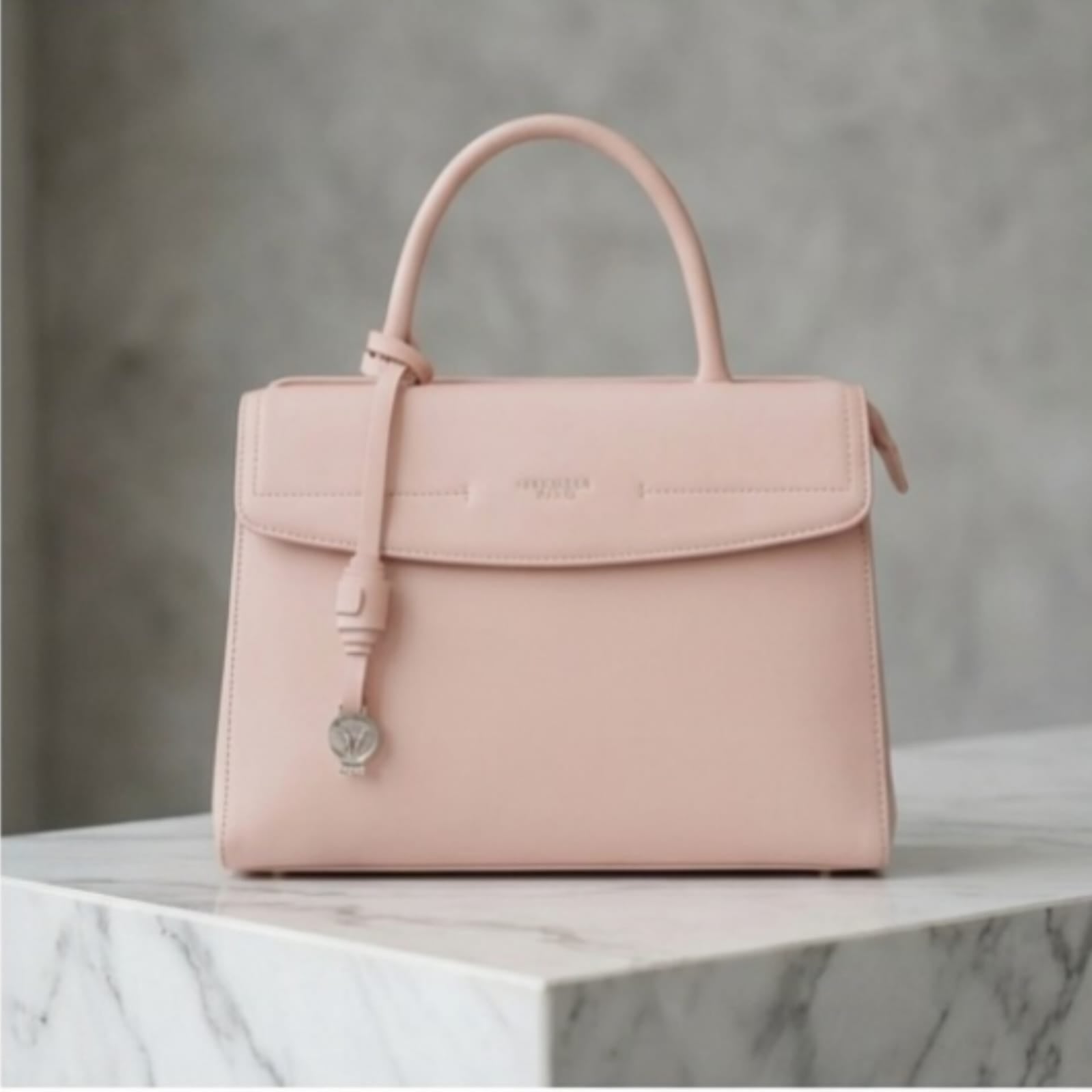 Cognac Tan Flap Satchel Bag with Top Handle & Knotted Tassel Charm - Women Classic Handbag