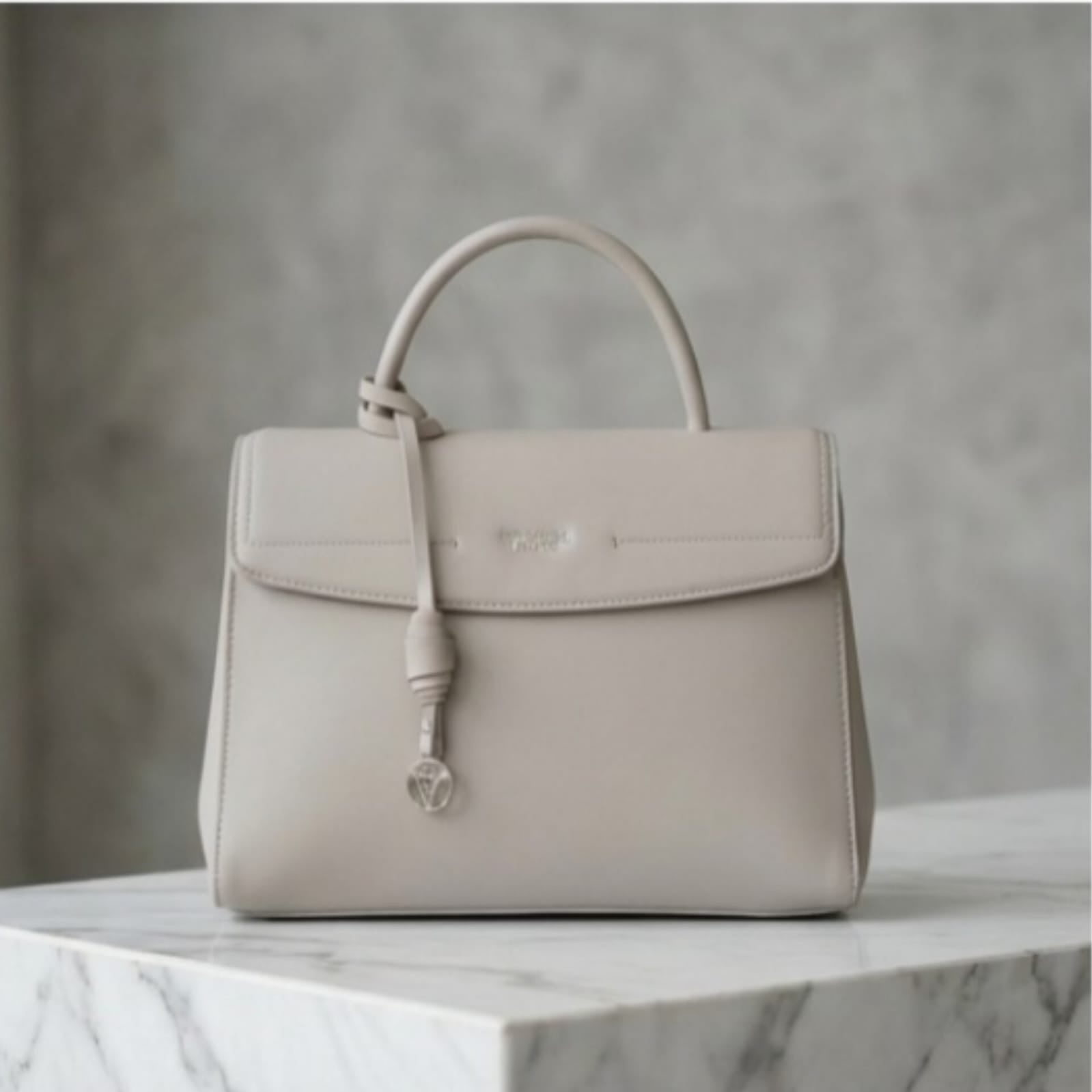 Cognac Tan Flap Satchel Bag with Top Handle & Knotted Tassel Charm - Women Classic Handbag