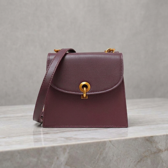 Women Burgundy Leather Shoulder Bag with Gold Chain Strap