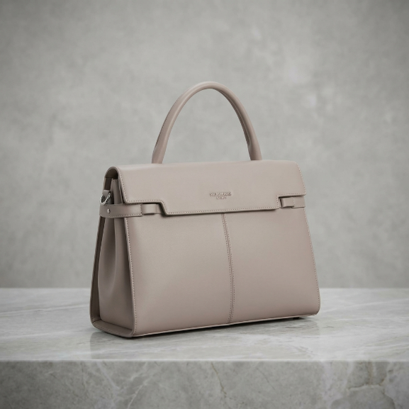 Elegant Blush Pink Leather Top Handle Satchel Bag