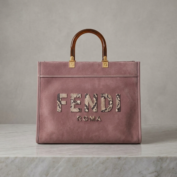 Sage Green Suede Tote Bag with Python Detail & Tortoise Handles