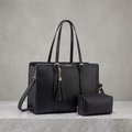 Classic Black Structured Laptop Work Tote with Tassel Charm