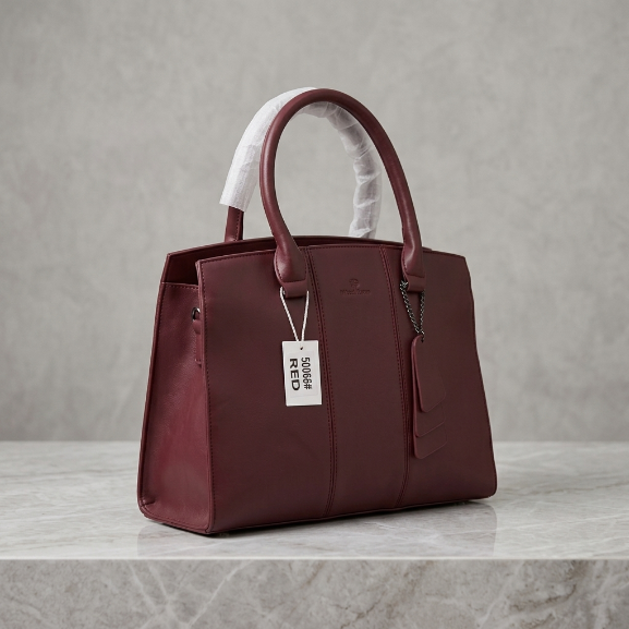 Minimalist Taupe Leather Top Handle Satchel Bag