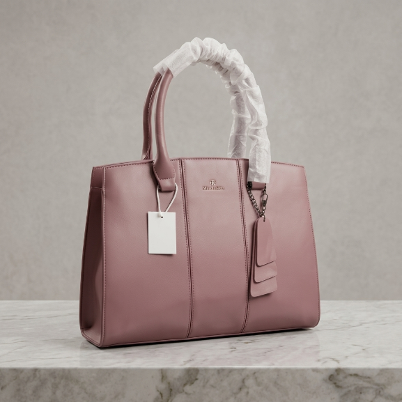 Minimalist Taupe Leather Top Handle Satchel Bag