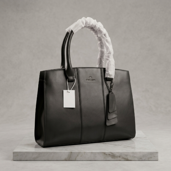 Minimalist Taupe Leather Top Handle Satchel Bag