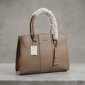 Minimalist Taupe Leather Top Handle Satchel Bag